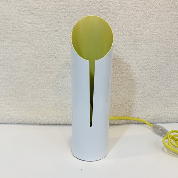 MCM Vintage Canister Lamp Yellow and White Metal Tube Mid Mod Retro Swanky - Picture 3 of 11